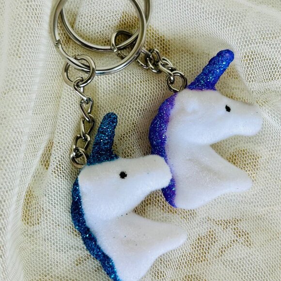 Set of TWO Colorful Blue & Purple Glittery Unicorn charm Keychains - Picture 3 of 4